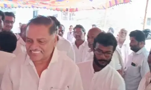 TDP leader and former deputy speaker Mandali Buddha Prasad during a meeting with party activists at his residence in Avanigadda on Monday