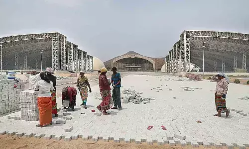 Arrangements going on at Vontimitta Kodanda Ramalayam on Monday