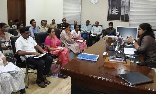 GMC Commissioner and Guntur East Assembly constituency returning officer Kirthi Chekuri addressing a meeting at GMC office on Tuesday