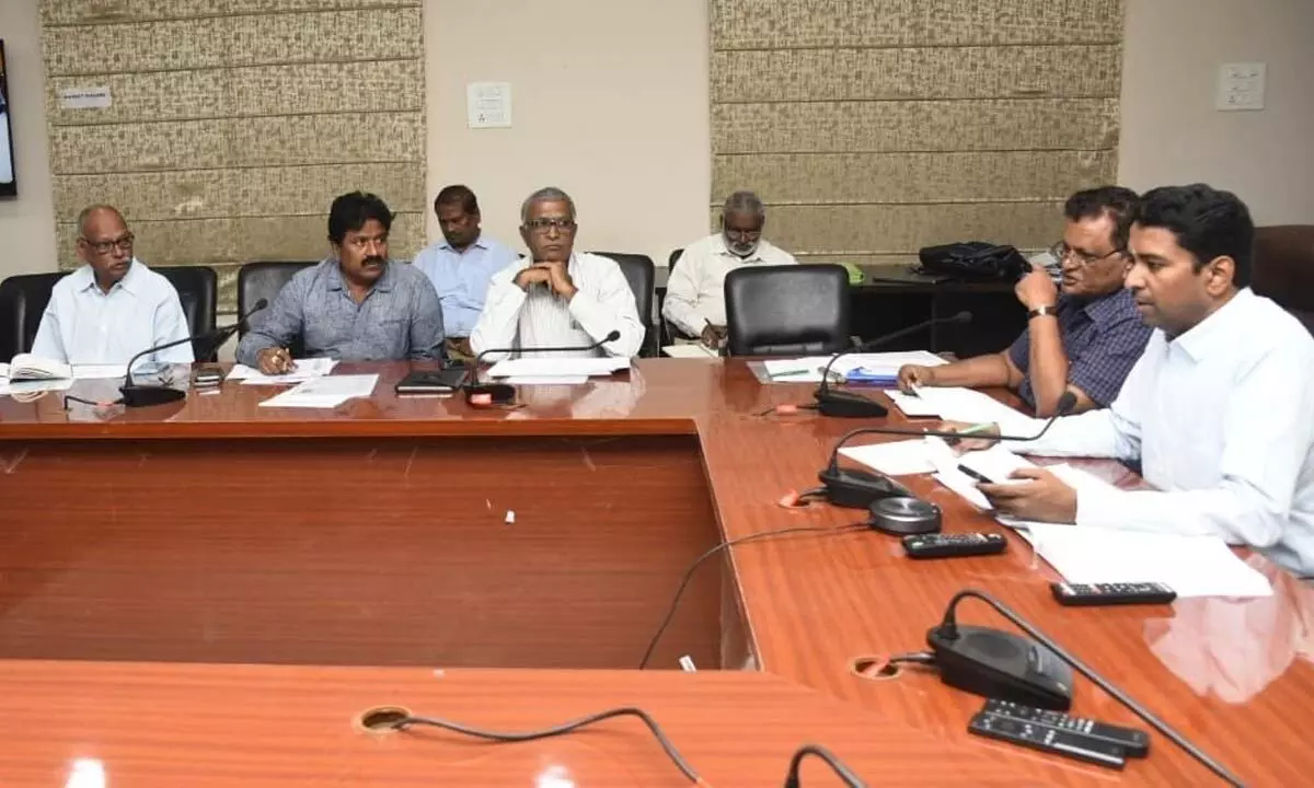 Collector Dr G Lakshmisha reviewing drinking water situation with officials in Tirupati on Tuesday