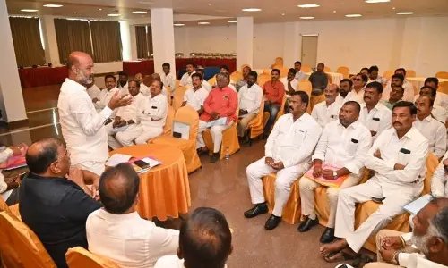BJP Karimnagar MP candidate Bandi Sanjay Kumar addressing party workers in Karimnagar