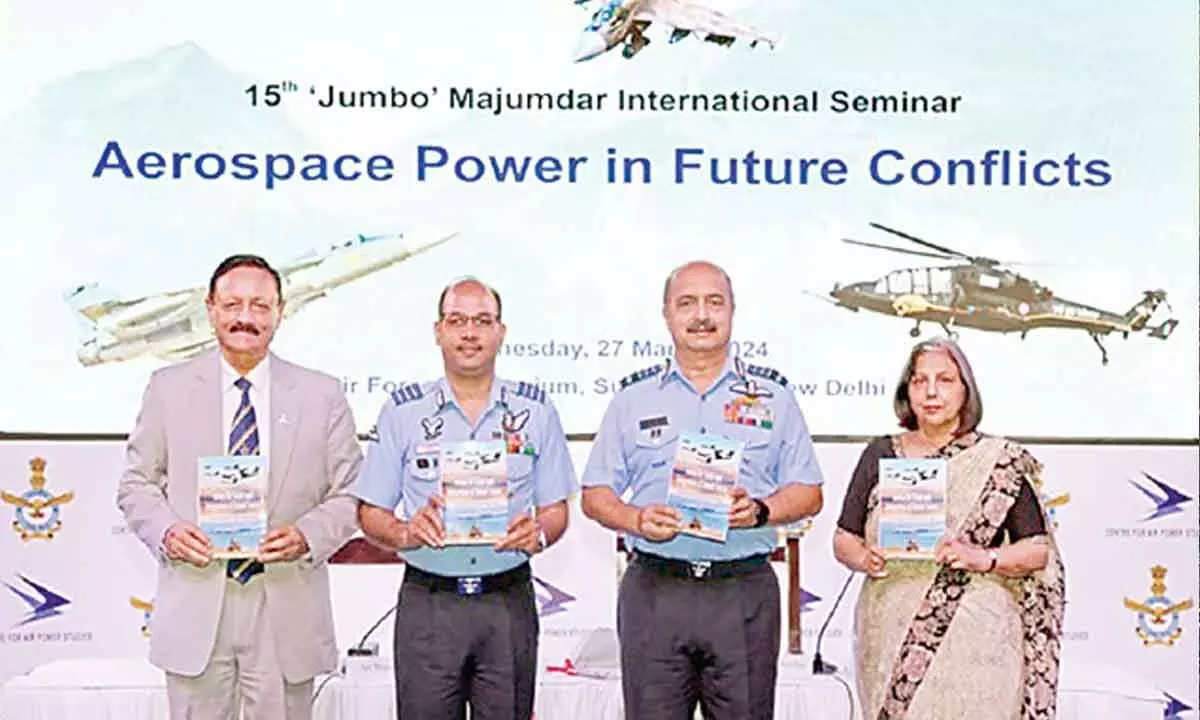 IAF Chief VR Chaudhari at the inaugural session of the 15th Jumbo Majumdar International Seminar on Aerospace Power in Future Conflicts in New Delhi on Wednesday