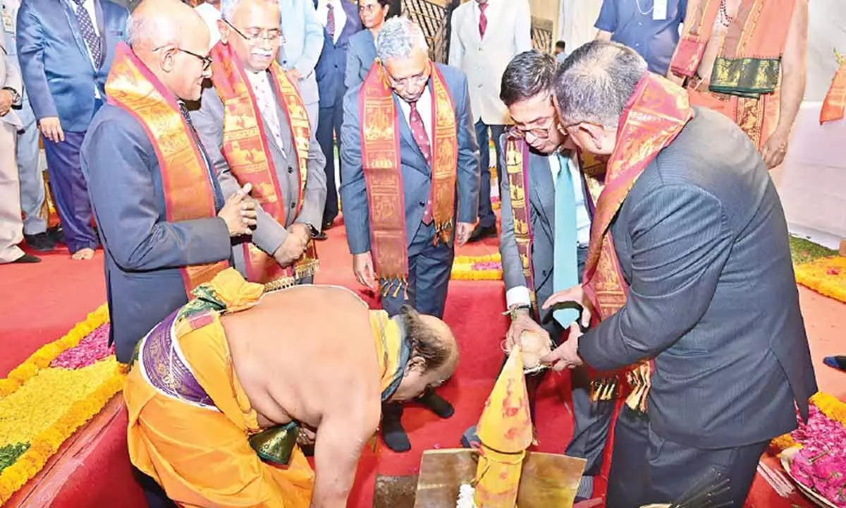 CJI Justice DY Chandrachud lays stone for new TG High Court