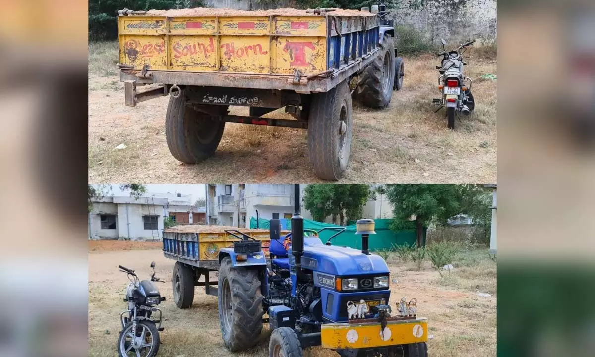 Telkapally SI Naresh seized the tractor that was transporting sand illegally