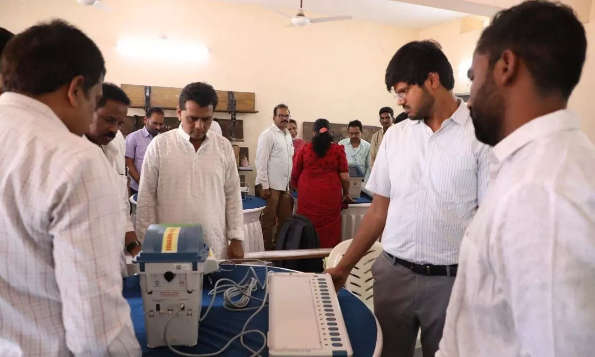 Collector VP Gautham inspecting election training programme in Khammam on Monday