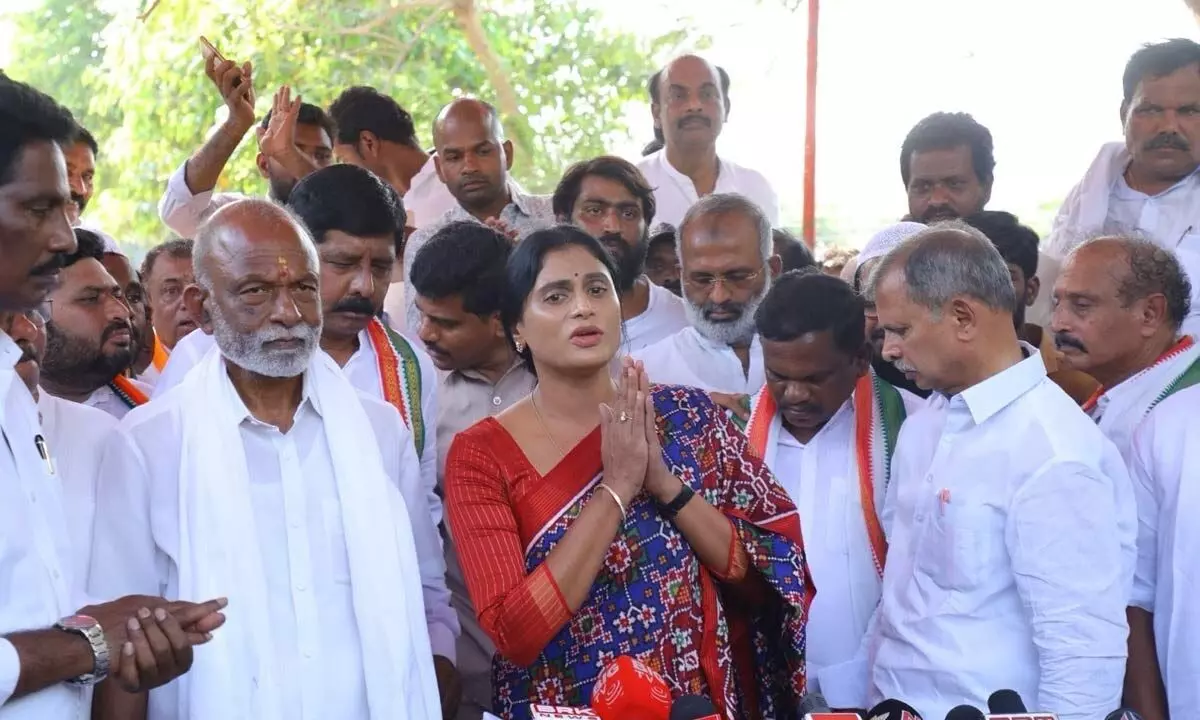 AP Congress Committee president Y S Sharmila speaks to media after announcing the first list of candidate for Assembly and Lok Sabha from AP at YSR Ghat in Idupupulapaya on Tuesday