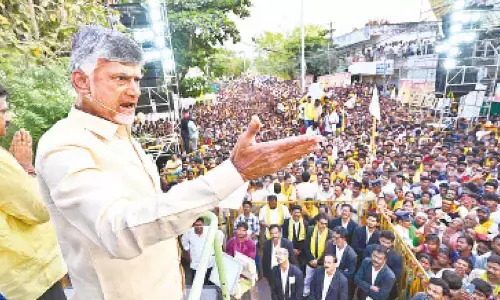TDP national president N Chandrababu Naidu addressing Praja Galam campaign meeting at Kovvur in East Godavari district on Thursday