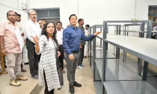 District Collector Pravin Kumar along with Tirupati ERO Aditi Singh visiting interim strong room at SV Arts  College in Tirupati on Sunday