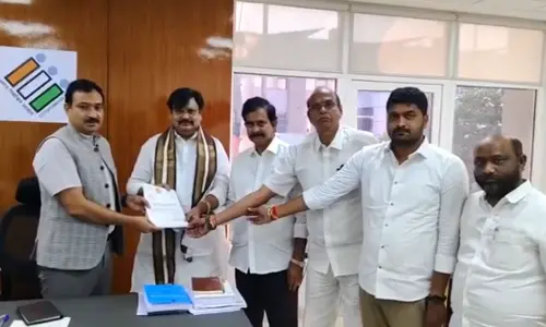 TDP leaders submitting a memorandum to Chief Electoral Officer M K Meena on burning of key documents by APCID SIT, at the Secretariat on Monday
