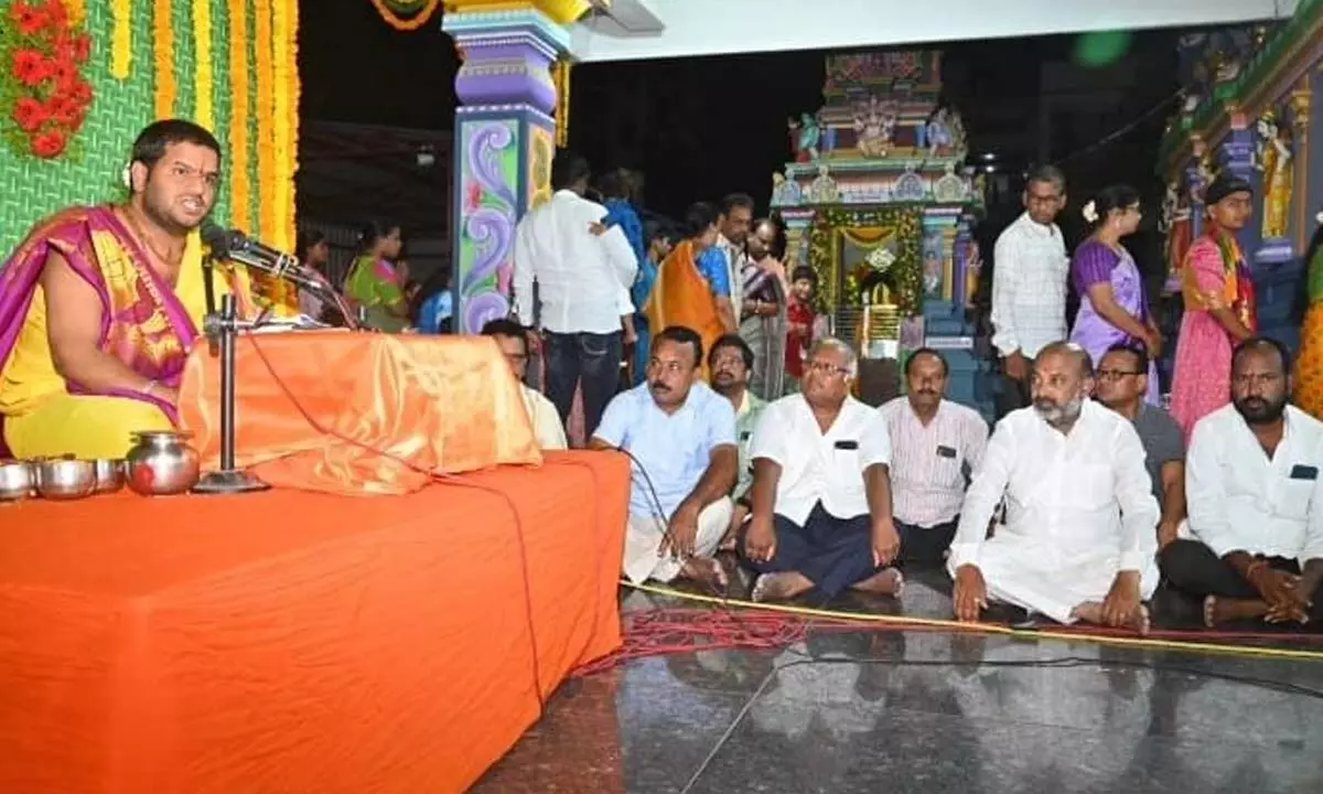Karimnagar BJP MP candidate Bandi Sanjay participating in Ugadi celebrations on Tuesday