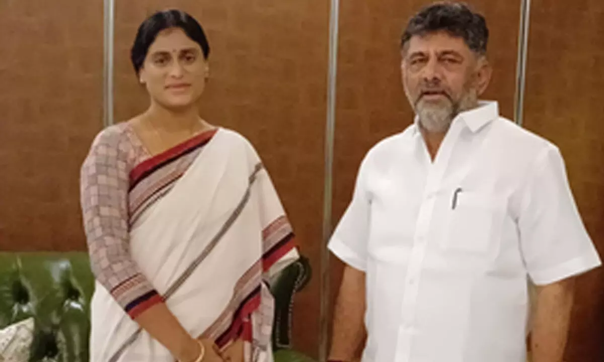 Andhra Pradesh Congress chief Y. S. Sharmila Reddy meets Ktaka Deputy CM Shivakumar in Bengaluru