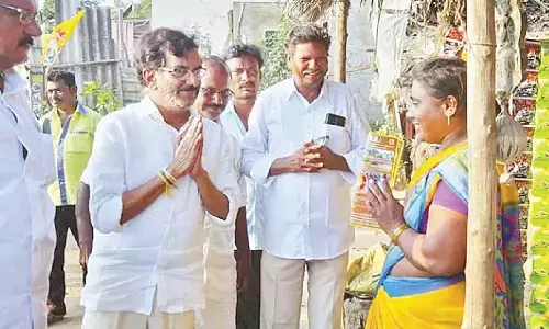 TDP candidate Somireddy Chandramohan Reddy taking part in election campaign in Muthukur mandal