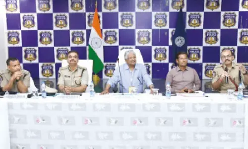 Prakasam SP Garud Sumit Sunil explaining election preparedness to special police observer Deepak Misra, ADGP S Bagchi, and Guntur IG S Tripathi, Prakasam collector AS Dinesh Kumar in a meeting in Ongole on Thursday