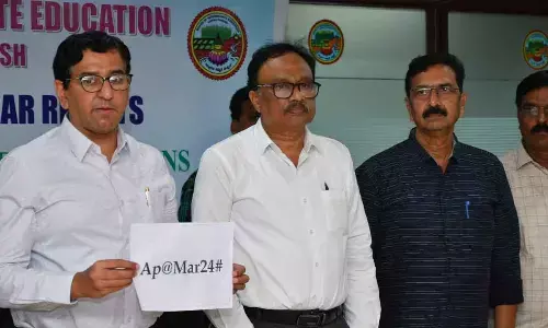 Board of Intermediate Education secretary Sourabh IAS releases the results at Tadepalli on Friday  ( Hans photo Ch Venkata Mastan )