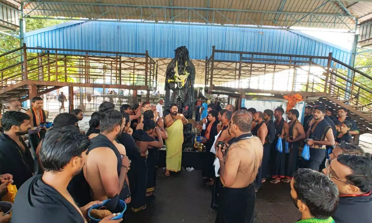 The temple priests performed special abhishekah pooja to Lord Shaniswara