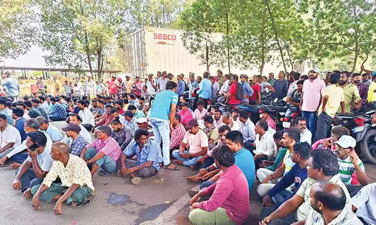 Visakhapatnam: Tension prevails at Adani Gangavaram Port as workers protest