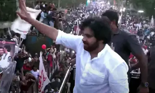 A person throws stone at Pawan Kalyan in Varahi Yatra in Tenali