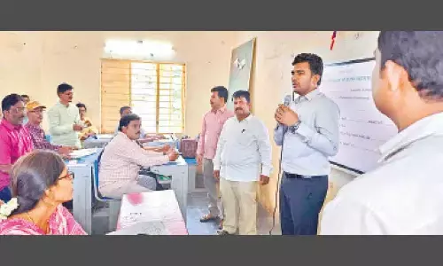 RDO Madhusudan speaking at a training programme at Gandhi Nagar High School in Kadapa on Sunday