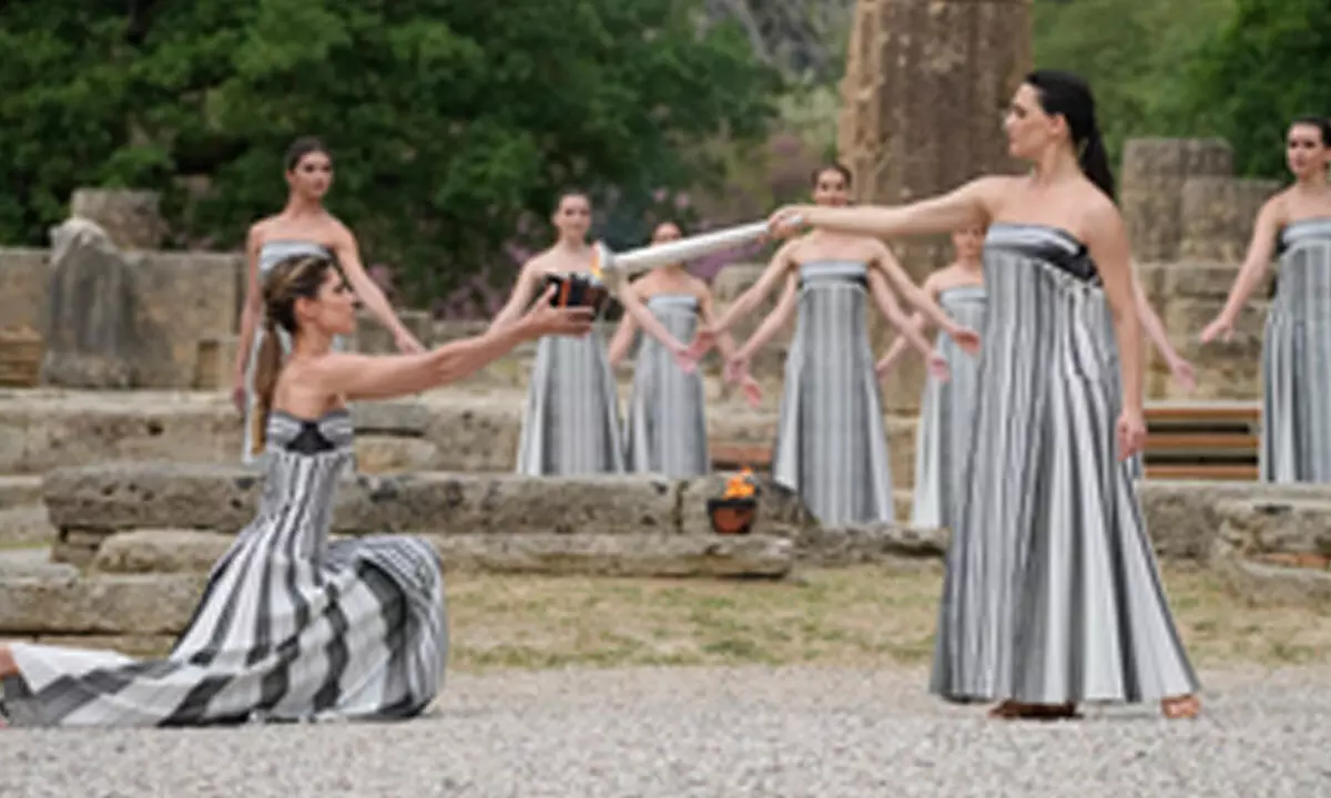 Flame for the Olympic Games Paris 2024 lit in a symbolic ceremony in Ancient Olympia