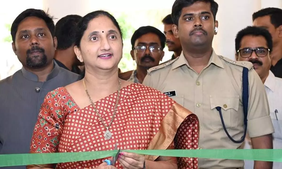 Collector Dr K Madhavi Latha inaugurating election media cell on Tuesday. District SP P Jagadeesh, joint collector N Tej Bharat, and district revenue officer  G Narasimhulu are also seen
