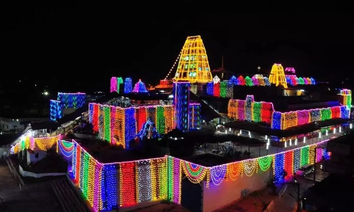 Bhadradri Lord Rama temple illuminated for the celestial wedding of Lord Rama