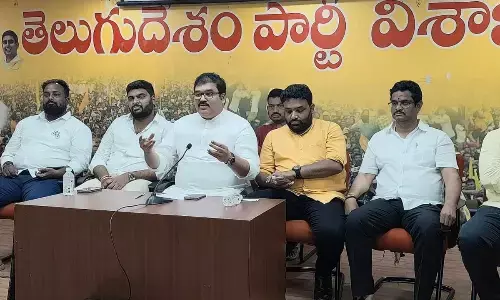 TDP spokesperson K Pattabhi Ram speaking at a media conference held in Visakhapatnam  on Tuesday