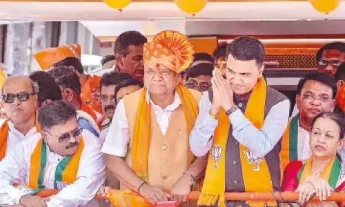 Goa Chief Minister Pramod Sawant, former Karnataka Chief Minister BS Yediyurappa and others during the nomination filing of BJP candidate Jagadish Shettar in Belagavi (Belgaum) district on Wednesday