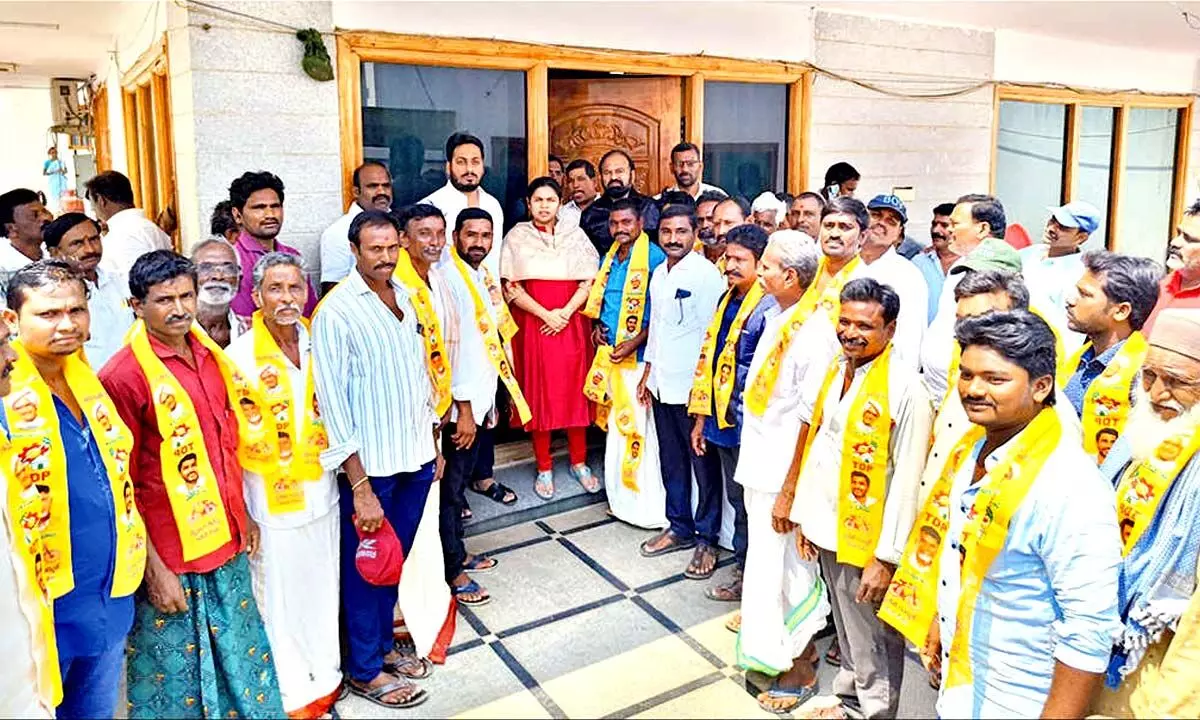 Fifty families of Marripalle village in Allagadda constituency join TDP in the presence of party MLA candidate Bhuma Akhila Priya in Allagadda on Thursday