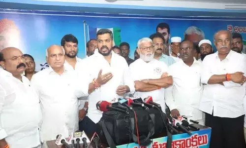 YSRCP candidate for Narasaraopet Lok Sabha constituency P Anil Kumar Yadav and candidate for Sattenapalli Assembly constituency Ambati Rambabu addressing a meeting in Sattenapalli on Sunday