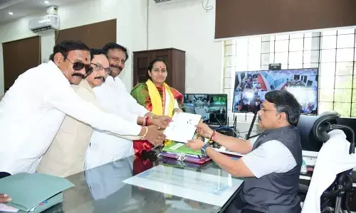 Dr Byreddy Shabari of TDP filing nomination for Nandyal Lok Sabha constituency in Nandyal on Monday