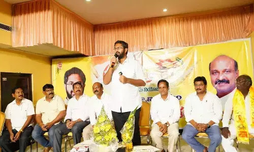 Visakhapatnam Lok Sabha candidate M Sribharat speaking at a meeting held in Visakhapatnam on Tuesday