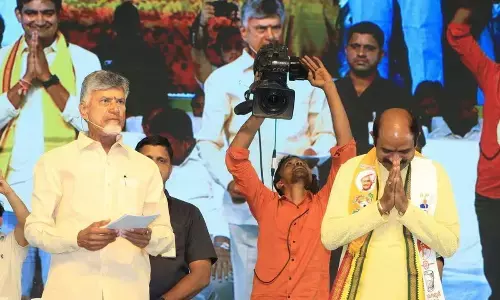 TDP national president N Chandrababu Naidu addressing women at Gajapathinagaram in Vizianagaram district on Tuesday