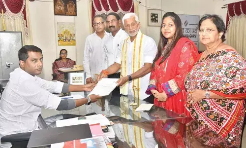 YSRCP nominee V Vijayasai Reddy filing his nomination papers for Nellore Lok Sabha seat on Tuesday
