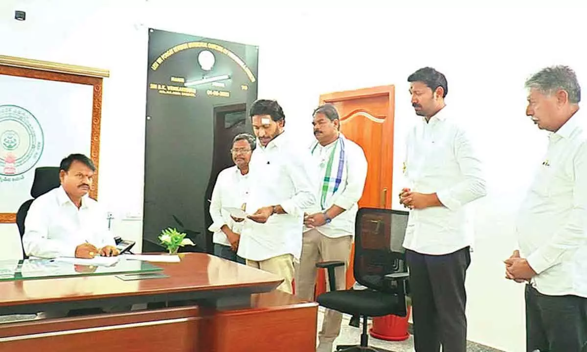 YSRCP president and Chief Minister Y S Jagan Mohan Reddy submitting his nomination papers as party candidate for Pulivendula Assembly constituency to the returning officer on Thursday