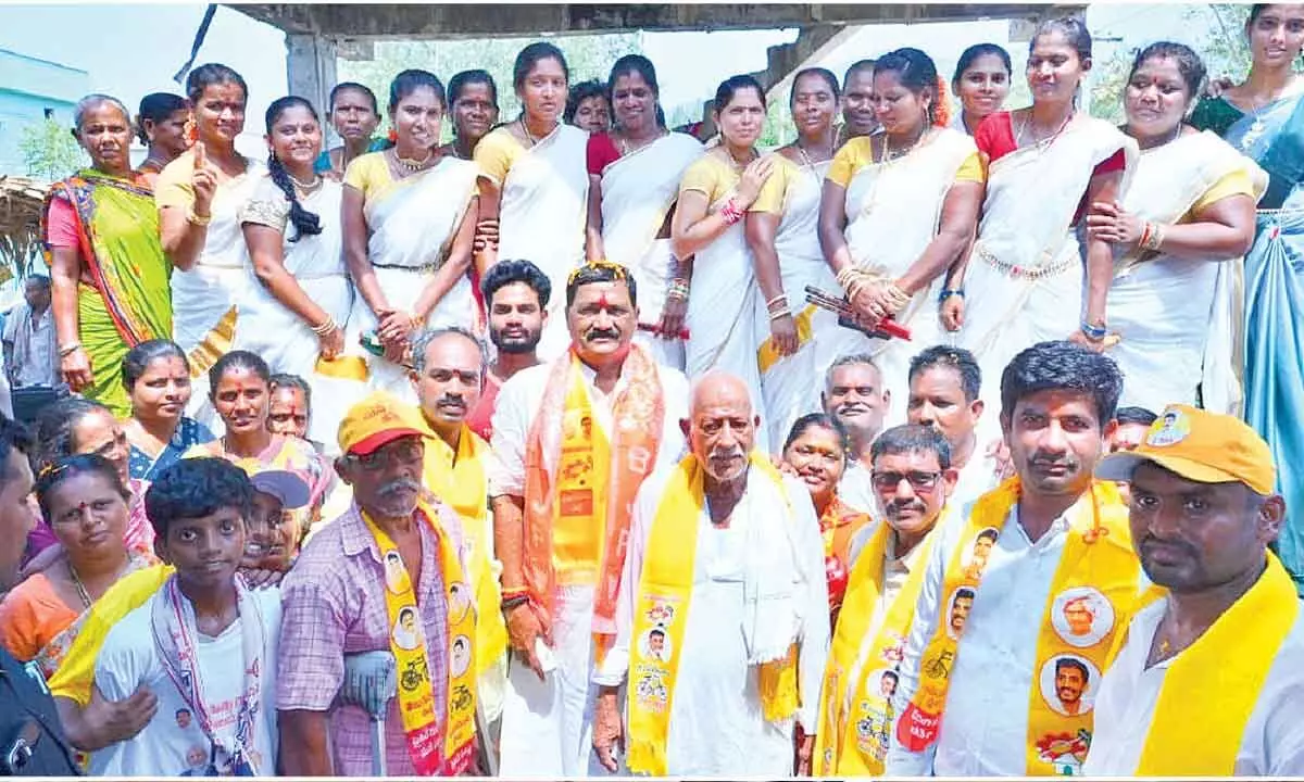 Ganta Srinivasa Rao with his partymen and new joinees at the constituency in Visakhapatnam on Thursday