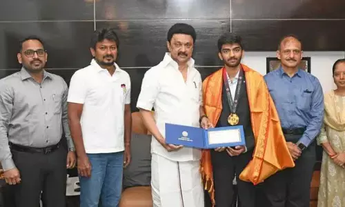 Stalin felicitates Gukesh, hands over cheque for Rs 75 lakh