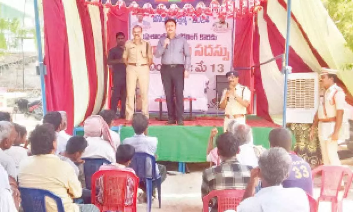 Special Police Observer to Prakasam district Haseeb-Ur-Rehman conduting awareness programme at Tripurantakam Mandal on Sunday