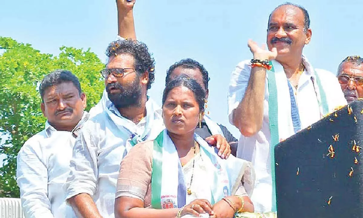 YSRCP Ongole MLA candidate Balineni Srinivasa Reddy in election campaign at Alluru of Kothapatnam mandal on Monday