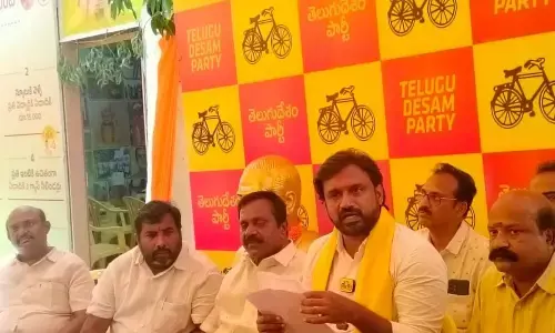 TDP-Jana Sena-BJP alliance MLA candidate Adireddy Srinivas speaking to the media in  Rajamahendravaram on Monday