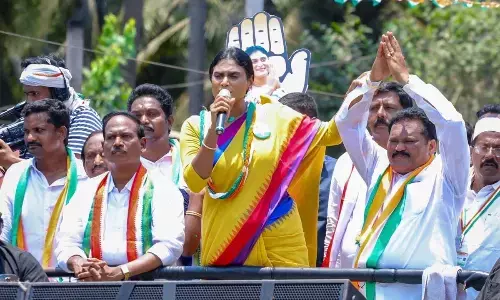 APCC president Y S Sharmila campaigning in P Gannavaram in Dr Ambedkar Konaseema district on Tuesday