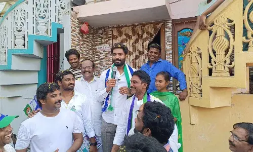 YSRCP MLA candidate Margani Bharat Ram addressing a gathering in Rajamahendravaram on Tuesday