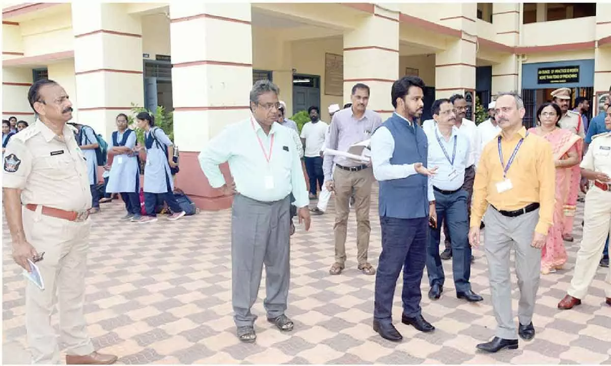 Collector Prasanna Venkatesh explaining to observers about the arrangements at counting centre in Eluru on Thursday