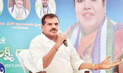 Education minister Botcha Satyanarayana speaking to the media in Visakhapatnam on Thursday