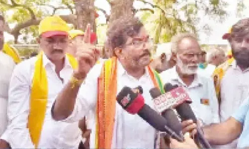 Sarvepalli TDP nominee Somireddy Chandramohan Reddy speaking with reporters at  Pulikallu village on Thursday