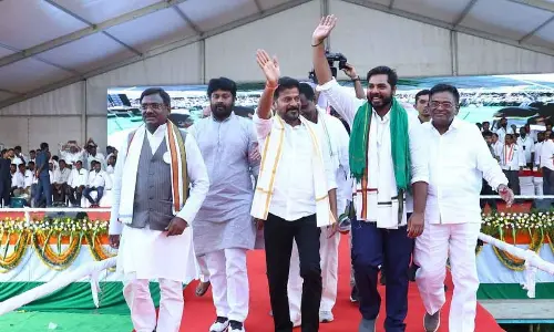 Chief Minster A Revanth Reddy campaigning for Peddapalli Lok Sabha candidate Gaddam Vamsi Krishna in Dharmapuri on Friday