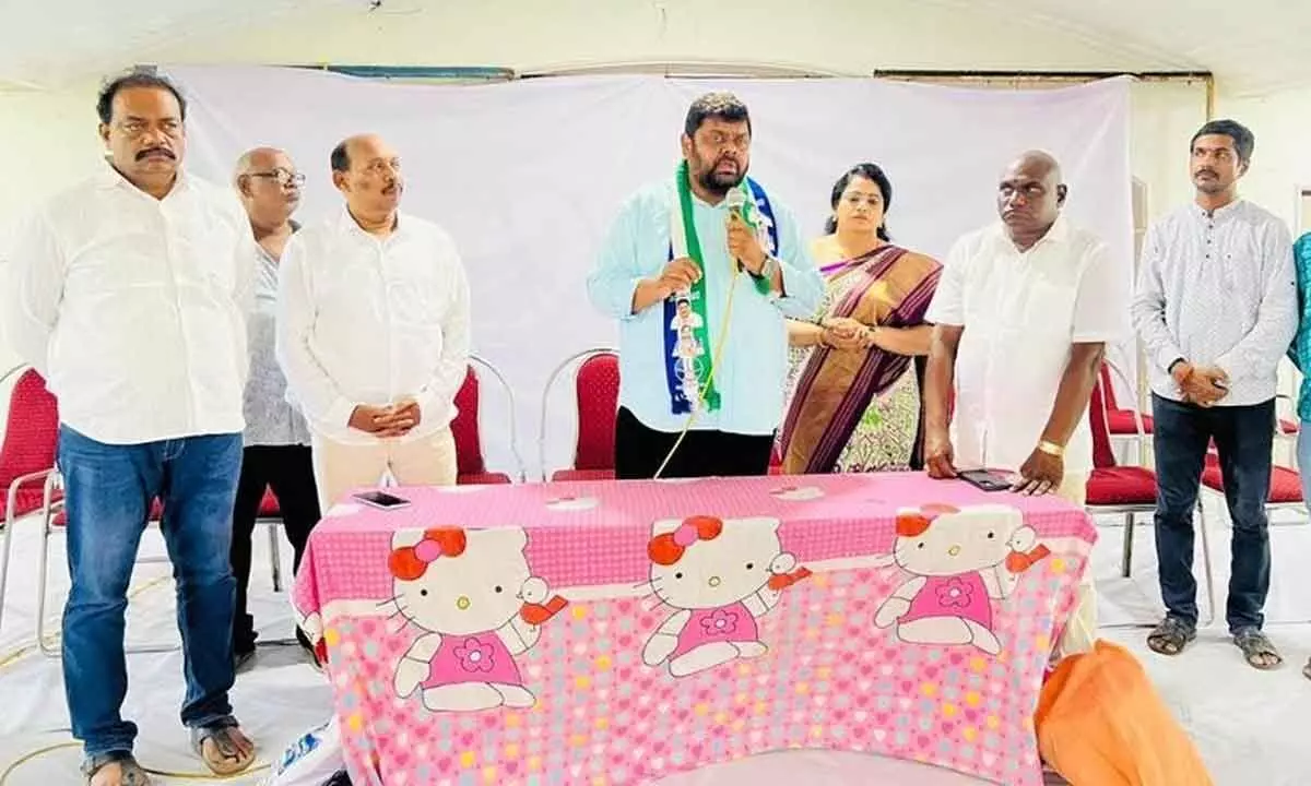 YSRCP West candidate Adari Anand Kumar addressing  communities in Visakhapatnam on Sunday