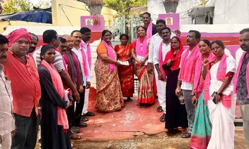 Suryapet MLA G Jagadish Reddy’s wife Sunitha campaigning in Suryapet on Sunday