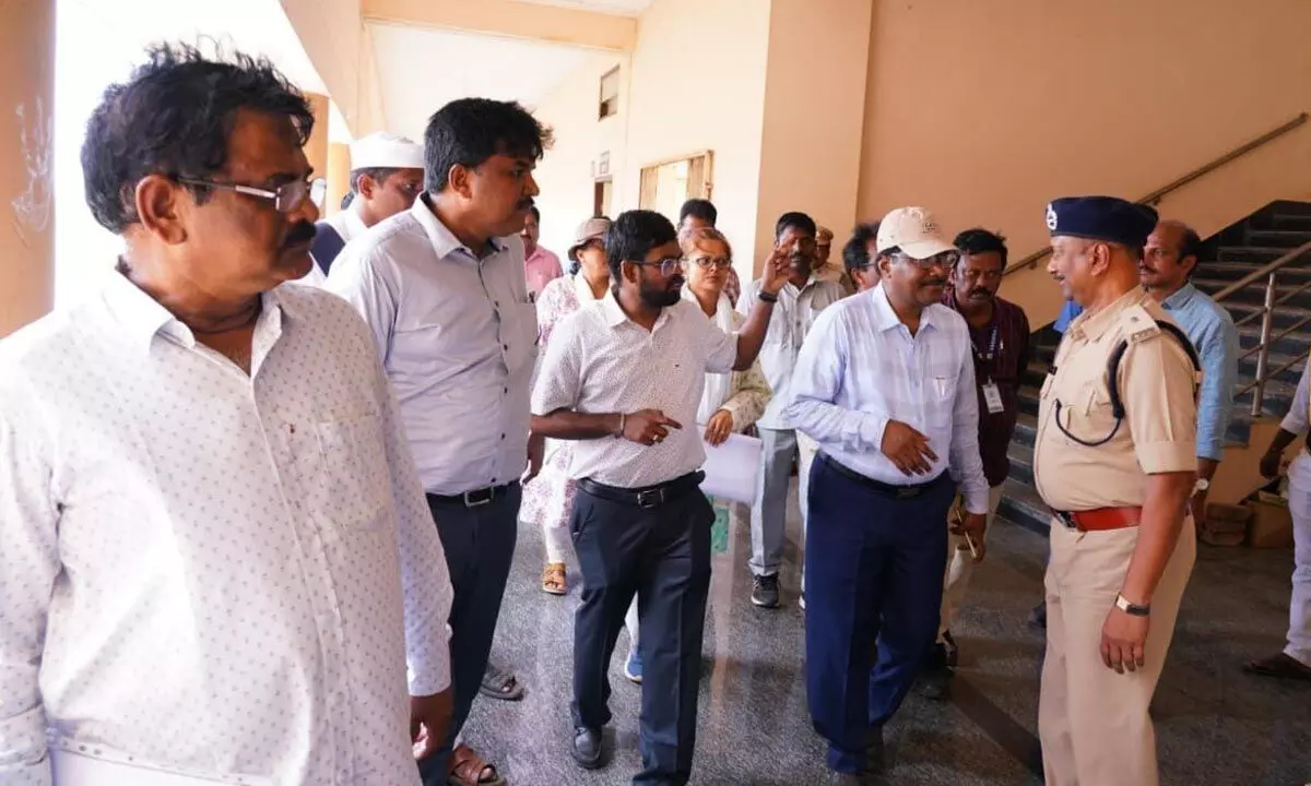 Krishna District Collector D K Balaji inspecting election facilitation centre in Machilipatnam on Monday
