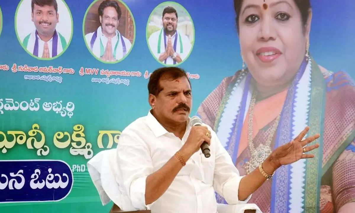 Education Minister Botcha Satyanarayana speaking at a media conference in Visakhapatnam on Tuesday