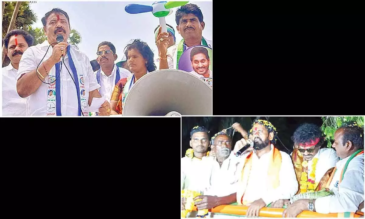 YSRCP candidate Gorle Kiran Kumar campaigning in Ranastalam mandal; TDP-JSP-BJP alliance candidate Nadikuduti Eswara Rao campaigns in Etcherla mandal